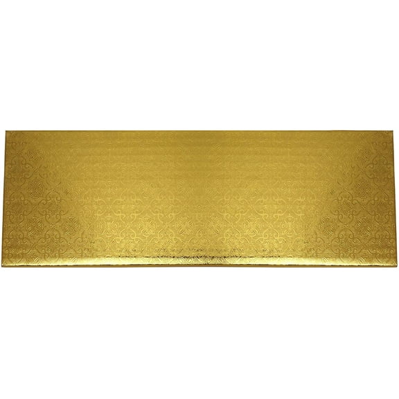 O'Creme Narrow Rectangle "Log" Cake Board Wraparound Gold Pastry Drum Board 1/4 Inch Thick, 11 Inch x 6 Inch - Pack of 10