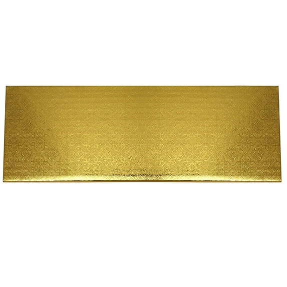 O'Creme Narrow Rectangle "Log" Cake Board Wraparound Gold Pastry Drum Board 1/4 Inch Thick, 16 Inch x 6 Inch - Pack of 10