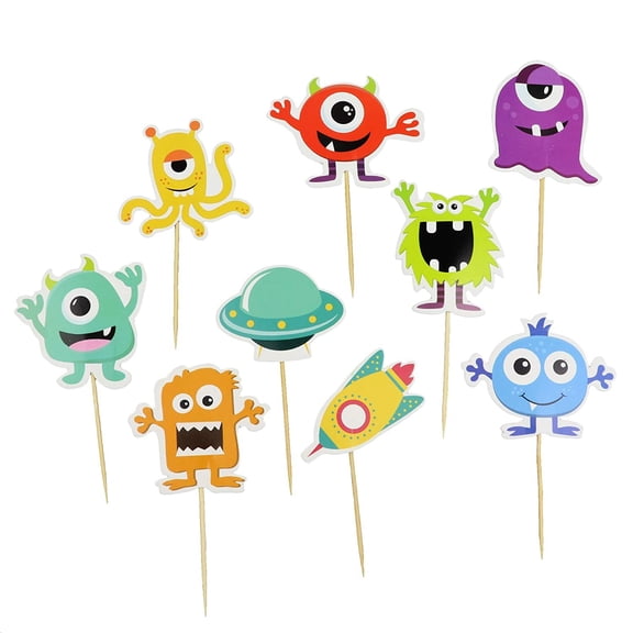 O'Creme Outer-Space Alien, UFO and Rocket Cake Toppers, Total 9 Pieces