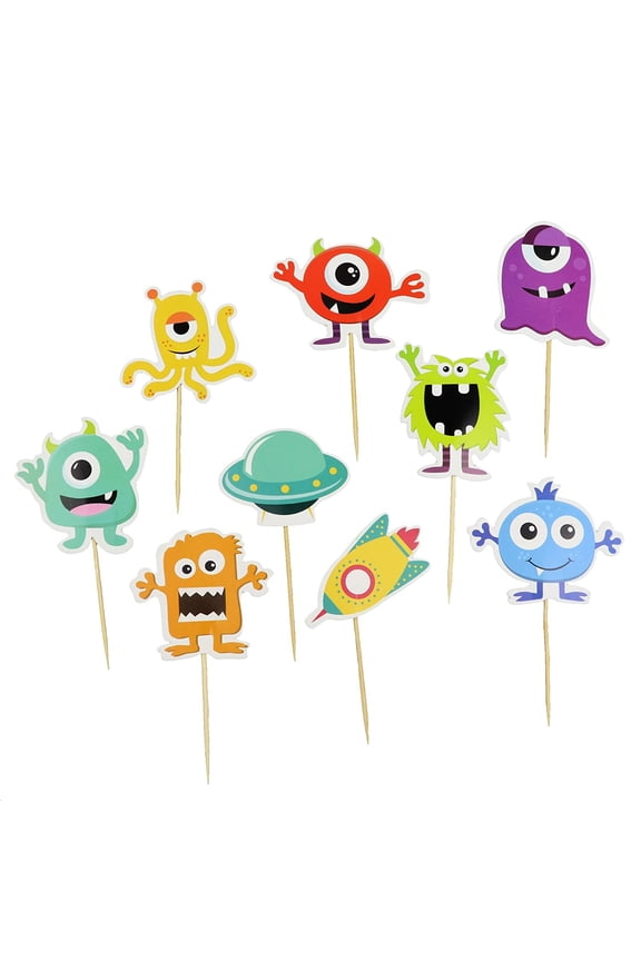 Outer-Space Alien, UFO and Rocket Cake Toppers, Total 9 Pieces