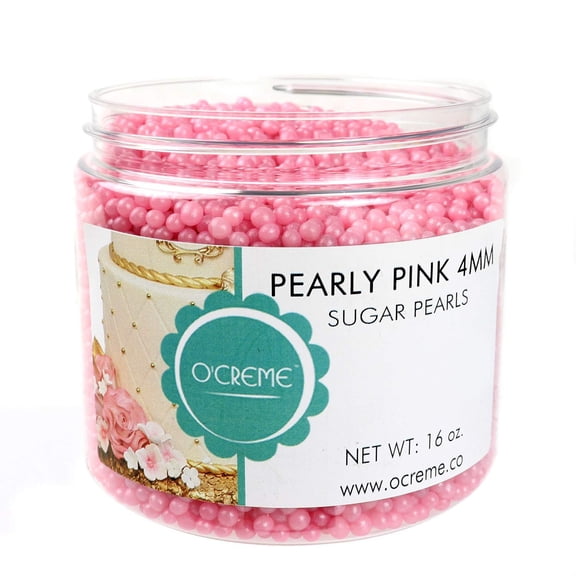 O'Creme Pink Edible Sugar Pearls Cake Decorating Supplies for Bakers: Cookie, Cupcake & Icing Toppings, Beads Sprinkles For Baking, Kosher Certified, Candy Sugar Ball Accents 4mm, 8 Oz