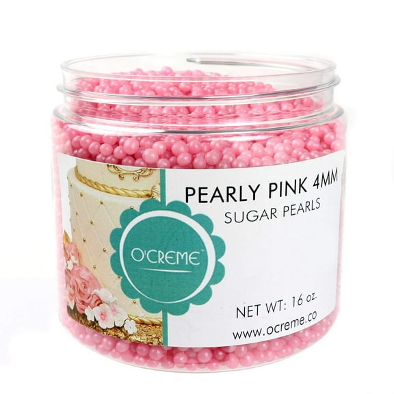 O'Creme Pink Edible Sugar Pearls Cake Decorating Supplies for Bakers: Cookie, Cupcake & Icing Toppings, Beads Sprinkles For Baking, Kosher Certified, Candy Sugar Ball Accents 4mm, 16 Oz