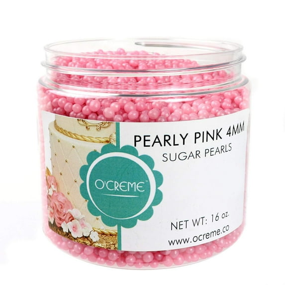 O'Creme Pink Edible Sugar Pearls Cake Decorating Supplies for Bakers: Cookie, Cupcake & Icing Toppings, Beads Sprinkles For Baking, Kosher Certified, Candy Sugar Ball Accents 4mm, 16 Oz