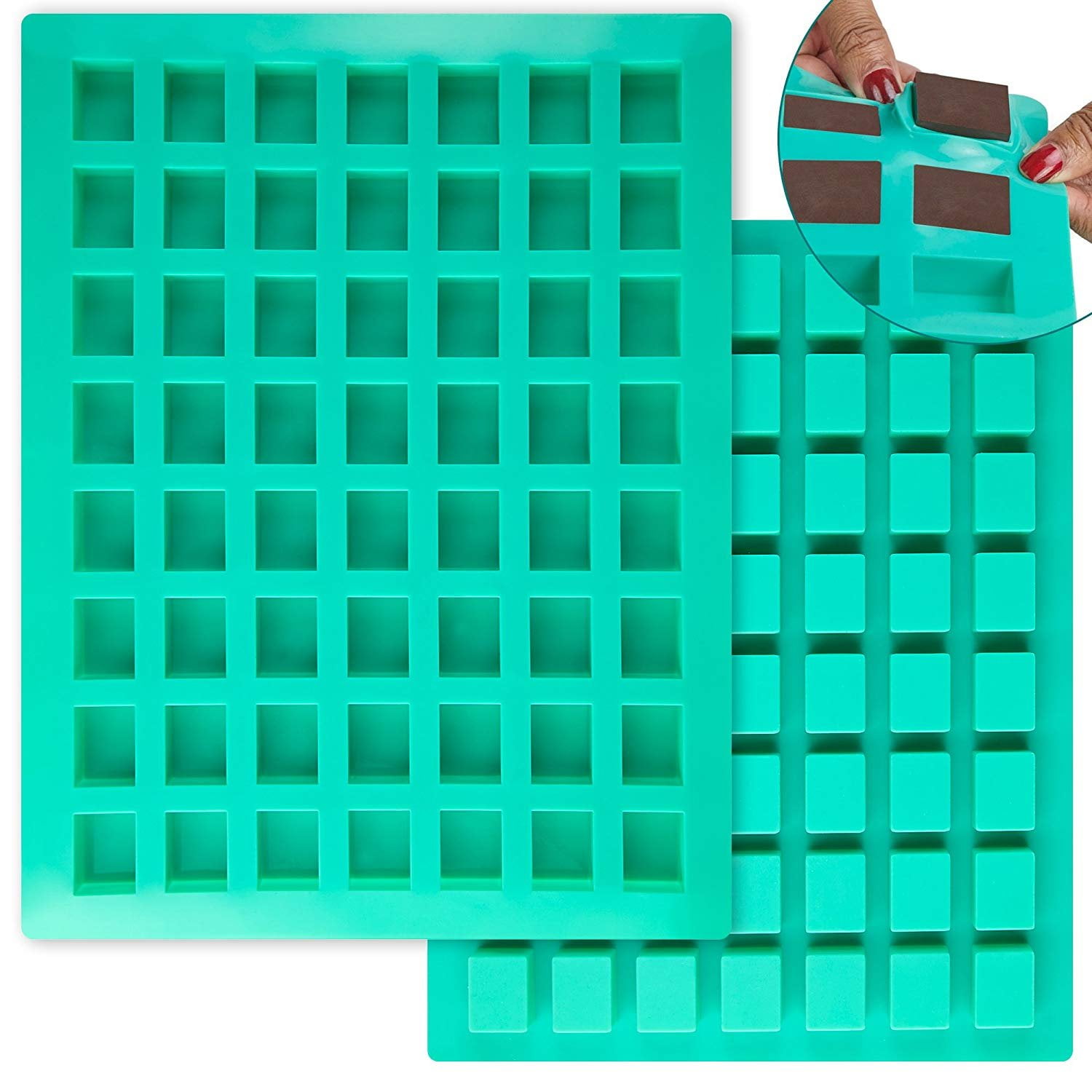 JOERSH 2-Pack Square Silicone Mold Gummy Molds Candy Molds Silicone for Caramels Chocolate Ice Cube Jelly Truffles Pralines Ganache 126 Cavity, Blue