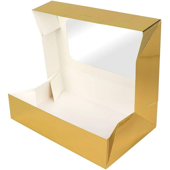 O'Creme Rectangular Window Pie Box 8.5 Inch x 5.5 Inch x 2 Inch High - 5 Pieces Gold
