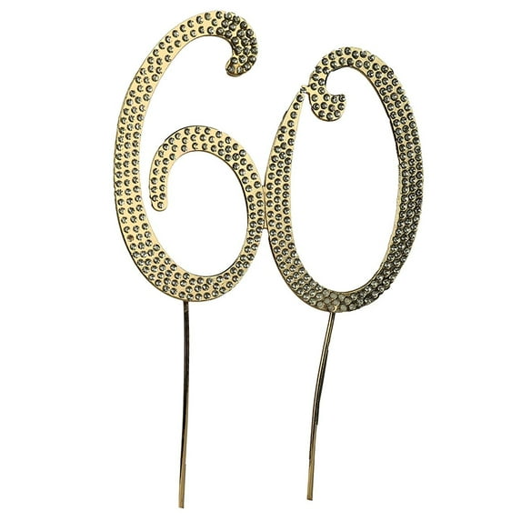 O'Creme Rhinestone Gold-Colored Number-60 Cake Topper 4 Inch