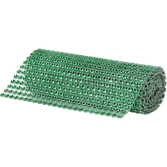 O'Creme Rhinestone Mesh Ribbon Wrap 24 Row 4-1/2 Inch Wide x 1 Yard, Green