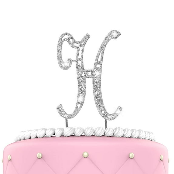 O'Creme Rhinestone Silver-Colored Letter-H Cake Topper 4 Inch