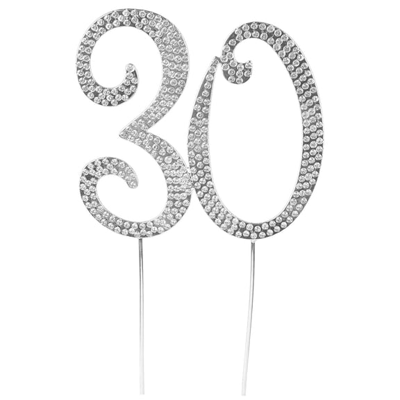 O'Creme Rhinestone Silver-Colored Number-30 Cake Topper 4 Inch