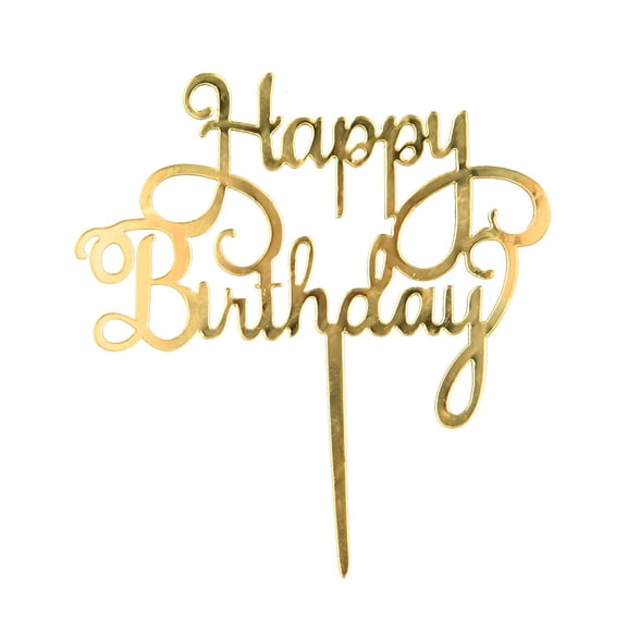 O'Creme Script Happy Birthday Flexible-Acrylic Cake-Topper Pick