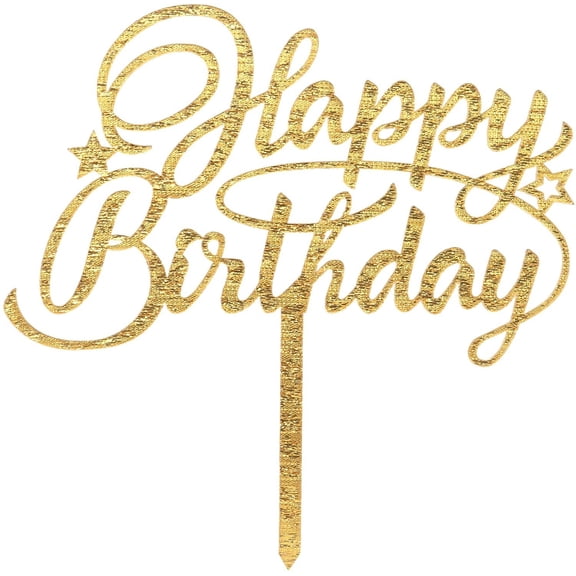 O'Creme Script-Happy-Birthday-with-Stars Cake Topper, Gold