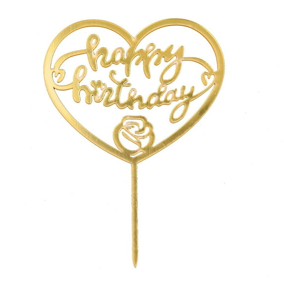 O'Creme Script-Lowercase-Happy-Birthday-with Rose-in-Heart Flexible-Acrylic Cake Topper