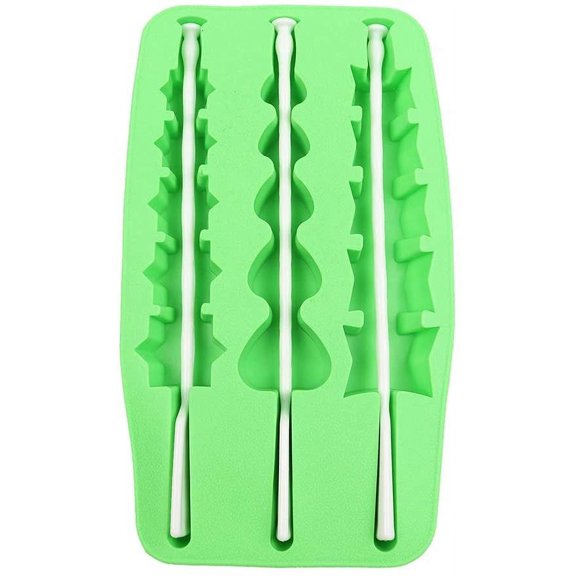 O'Creme Silicone Ice Cube Mold Tray with 3 Long Cavities, Each a Different Shape, Plus Plastic Sticks