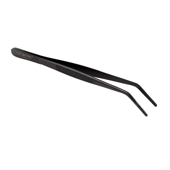 O'Creme Stainless Steel Precision Kitchen Culinary 8 Inch Tweezer Tongs 8" Curved, Black