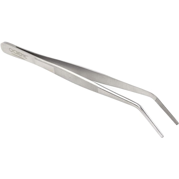 O'Creme Stainless Steel Precision Kitchen Culinary 8 Inch Tweezer Tongs 8" Curved, Silver