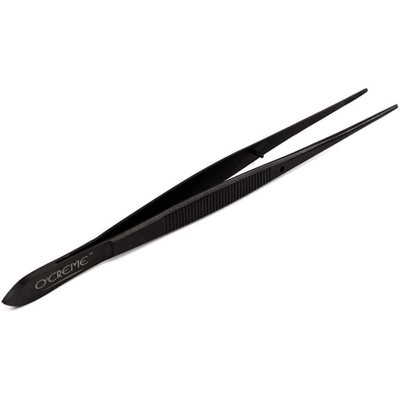 O'Creme Stainless Steel Precision Kitchen Tweezer Tongs 6.25" with Fine Tip Black