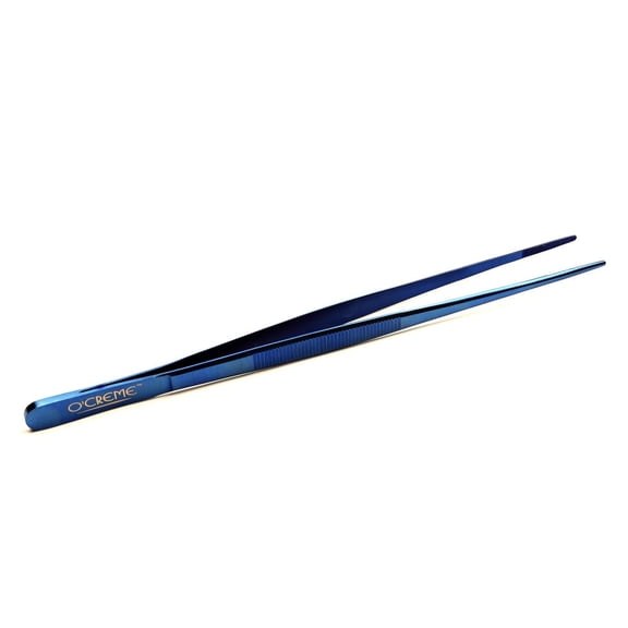 O'Creme Stainless Steel Precision Kitchen Tweezer Tongs 6.25" with Fine Tip Blue