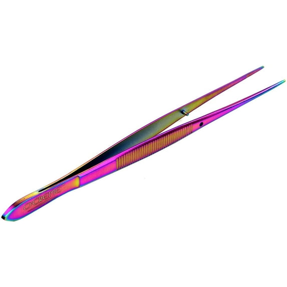 O'Creme Stainless Steel Precision Kitchen Tweezer Tongs 6.25" with Fine Tip Multicolored