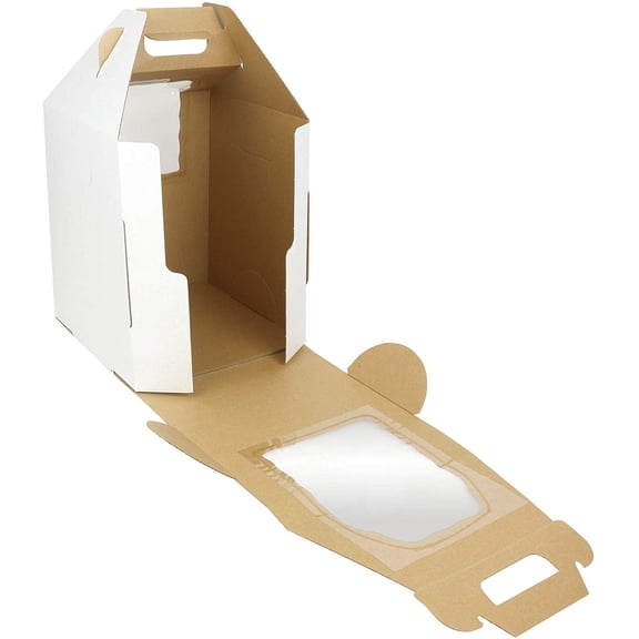 O'Creme Tall White/Kraft Cake-Carrier Box 10 Inch x 10 Inch x 12 Inch High with Window - 1 Each