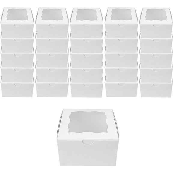 O'Creme White Bakery Box with Window 25, 4x4 x 4"