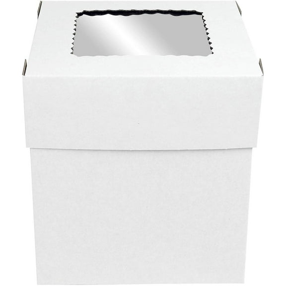O'Creme White/Kraft 2-Piece Square Cake Box 8 Inch x 8 Inch x 8 Inch High with Scalloped Window - Pack of 25