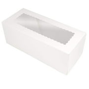 OCreme White Rectangular Cake Box 14 Inch x 6 Inch x 5 Inch High with Scalloped Window - Pack of 25