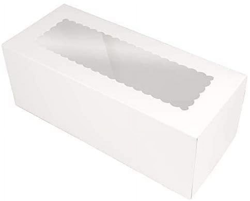 O'Creme White Rectangular Cake Box with Scalloped Window, 14x6x5