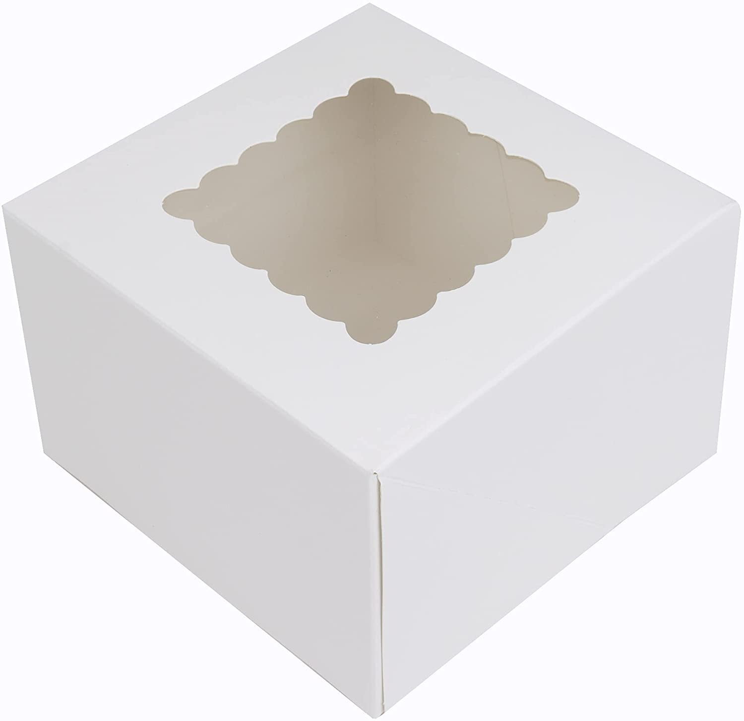 O'Creme 6x6x4 Inch White Square Cake Box with Scalloped