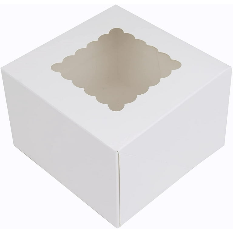 O'Creme 6x6x4 Inch White Square Cake Box with Scalloped Window