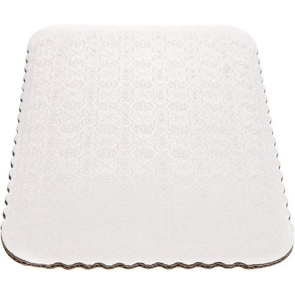 O'Creme White-Top Scalloped Rectangular Cake and Pastry Board 3/16 Inch Thick Double Wall, 13-11/16 x Inch x 18-5/8 Inch Half-Sheet Size - Pack of 10