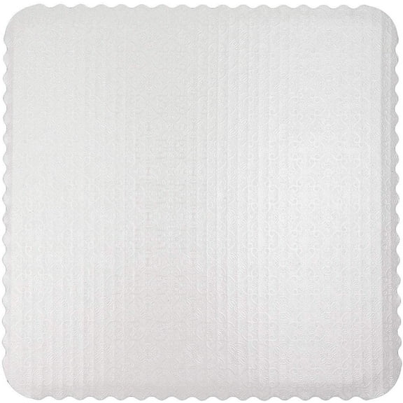 O'Creme White-Top Scalloped Square Cake Board 3/32 Inch Thick, 8 Inch x 8 Inch - Pack of 30