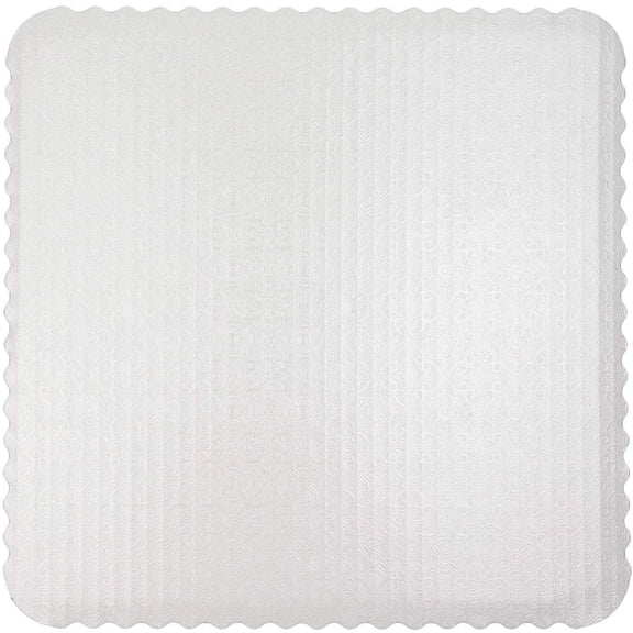 O'Creme White-Top Scalloped Square Cake Board 3/32 Inch Thick, 9 Inch x 9 Inch - Pack of 25