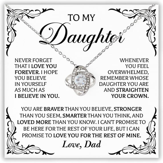 O My Daughter Necklace From Dad With Heartfelt Message & Elegant Box, Valentines Daughter From Father, Jewelry From Daddy On Birthday, Graduation & More #680, Gold Love Knot Necklace