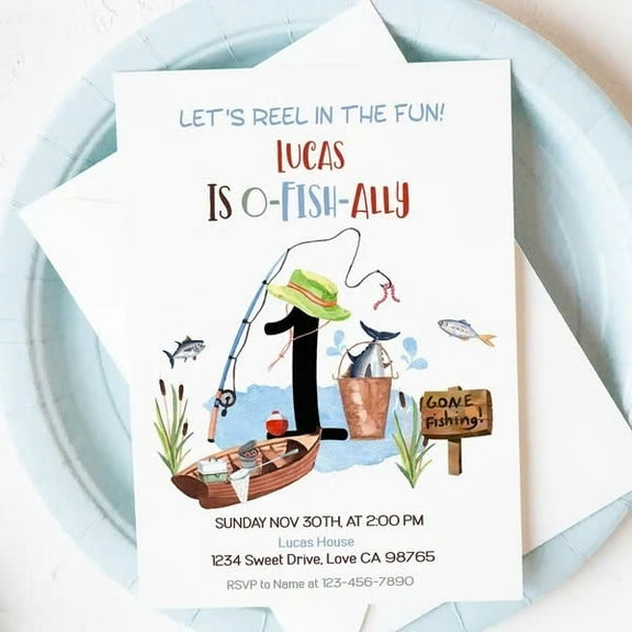 O-Fish-Ally Birthday Invitation for Kids - Fun Fishing Theme, Customizable for Lucas - Perfect for Birthday Party Celebrations