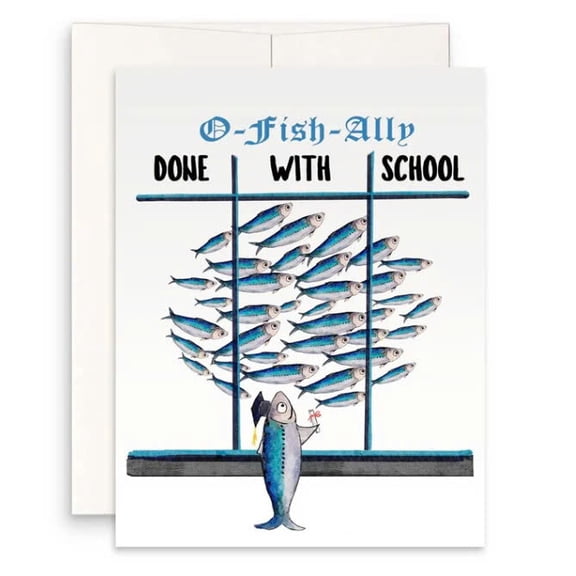 O-Fish-Ally Done With School Card – Fun Graduation Card for Students – Blank Inside with Envelope – Perfect for Celebrating Achievement