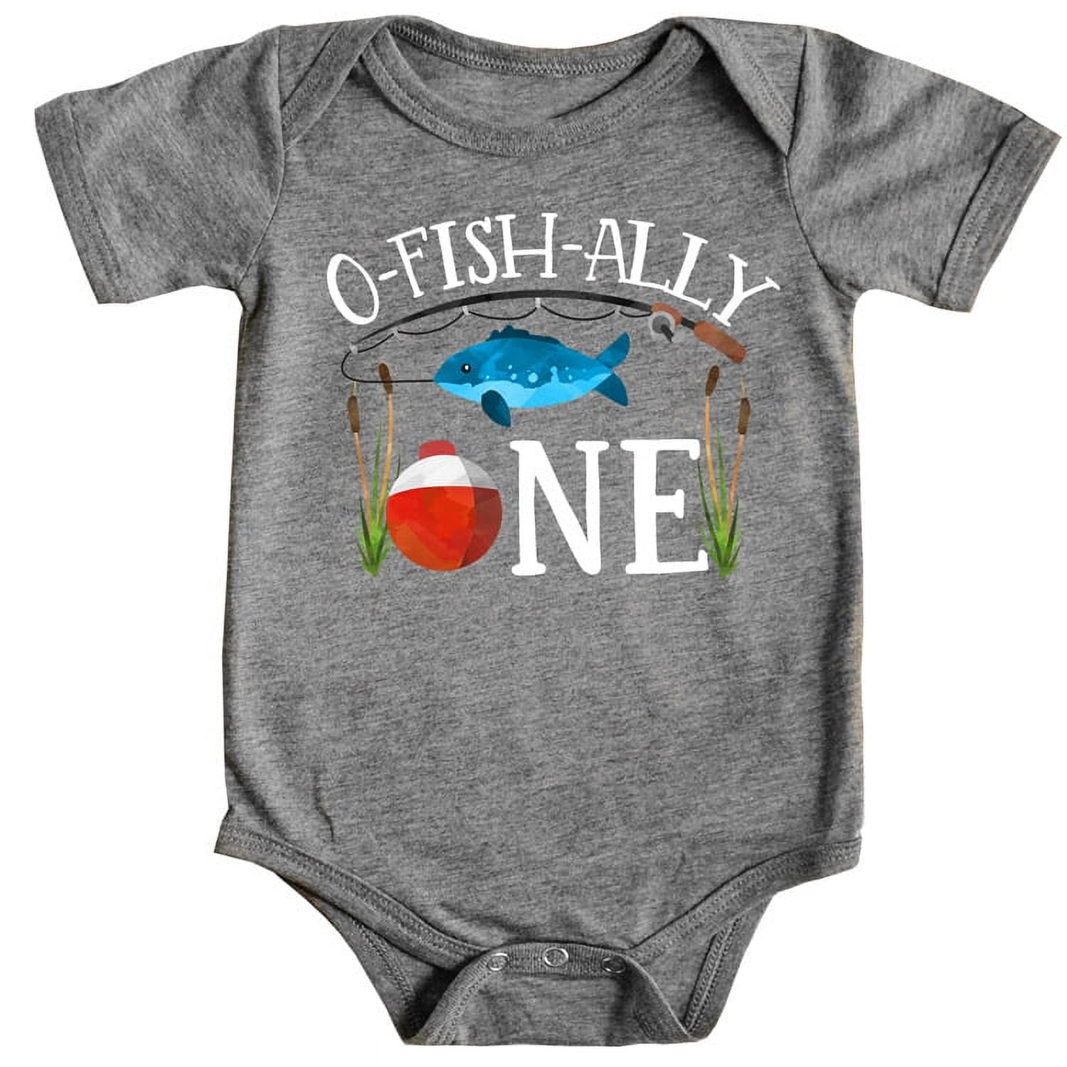 O-Fish-Ally One Boys 1st Birthday Bodysuit for Baby Boys Fishing First  Birthday Outfit Natural Heather Bodysuit 18 Months 