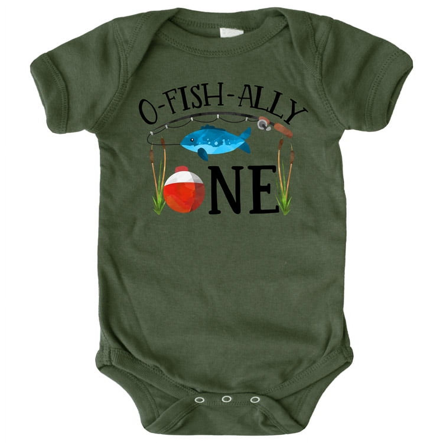 O-Fish-Ally- ONE Boys 1st Birthday Bodysuit for Baby Boys Fishing First  Birthday Outfit Military Green Bodysuit