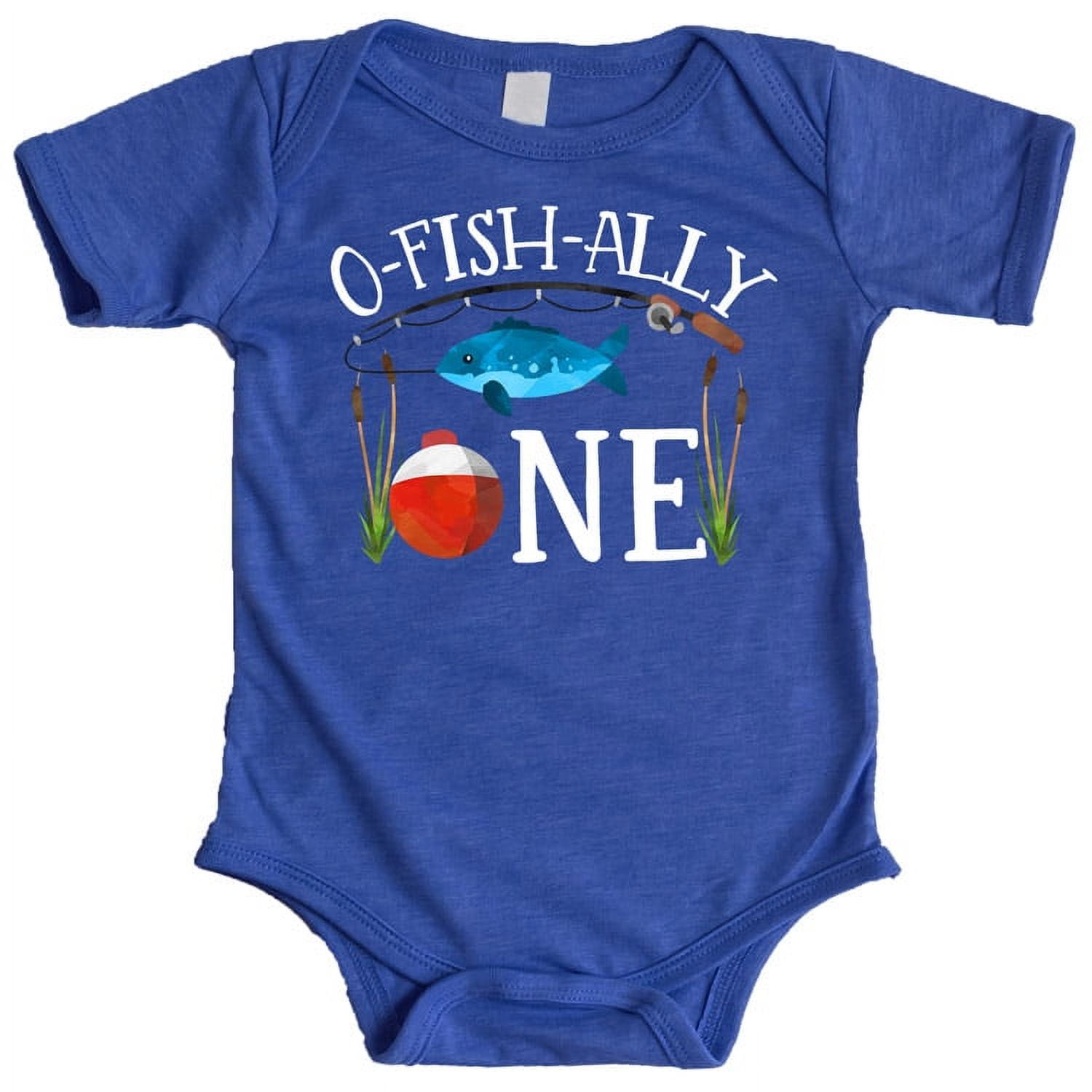O-Fish-Ally- ONE Boys 1st Birthday Bodysuit for Baby Boys Fishing First Birthday  Outfit Vintage Royal Bodysuit 12 Months 