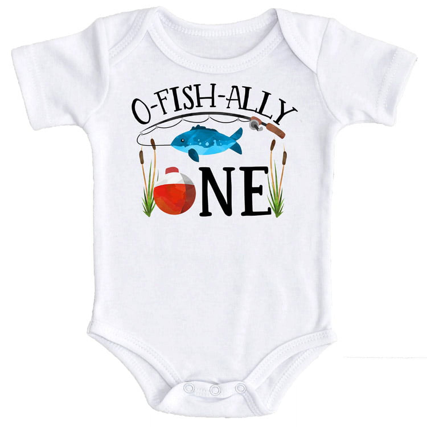 O-Fish-Ally One Bodysuit for Baby Boys Fishing Themed First Birthday Outfit  White Bodysuit 