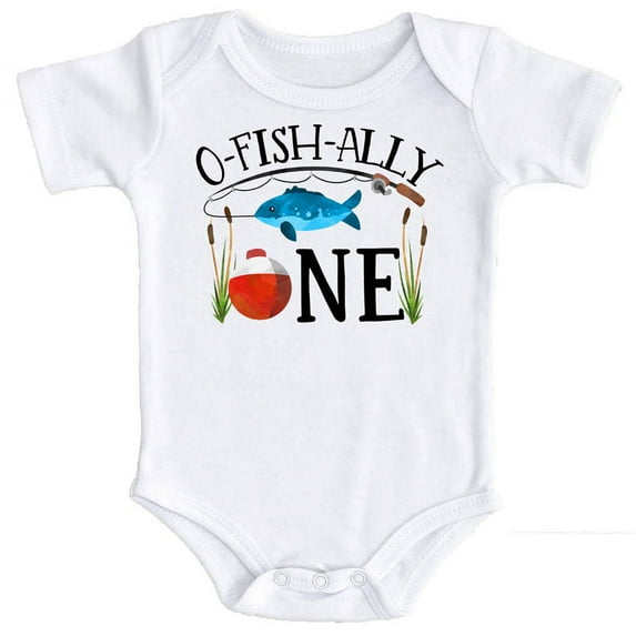 O-Fish-Ally One Bodysuit for Baby Boys Fishing Themed First Birthday Outfit White Bodysuit