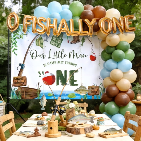 O-Fishally One Fishing Theme Backdrop Set - 1st Birthday Party Decorations All-in-One Supplies