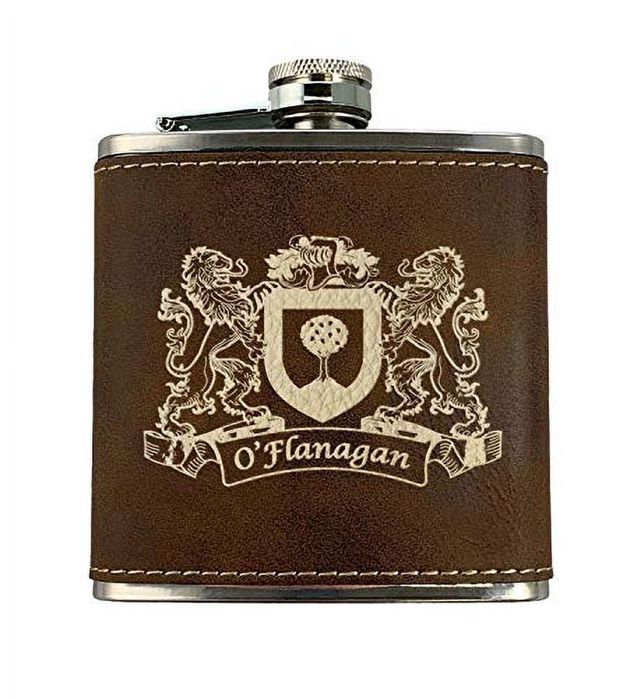 O'Flanagan Irish Coat of Arms Leather Flask - Rustic Brown - Walmart.com