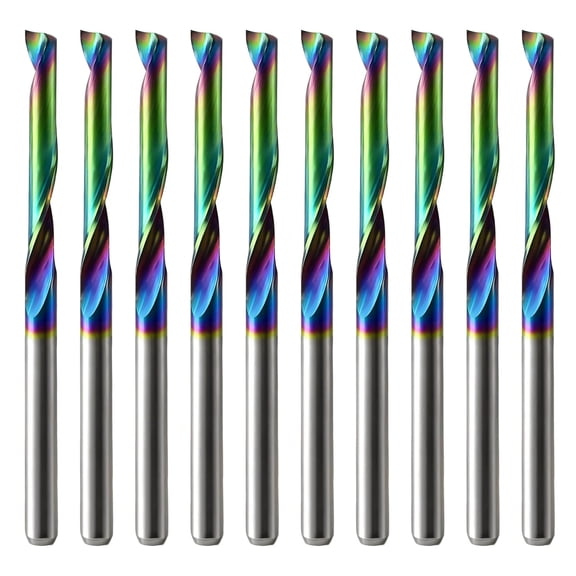 O Flute CNC Router Bits with DLC Coating, 1/8 Inch Shank Single Flute Spiral End Mill, Solid Carbide Up-Cut Milling Cutters for Aluminium, Acrylic, PVC, Plastic, Wood and MDF (Pack of 10)