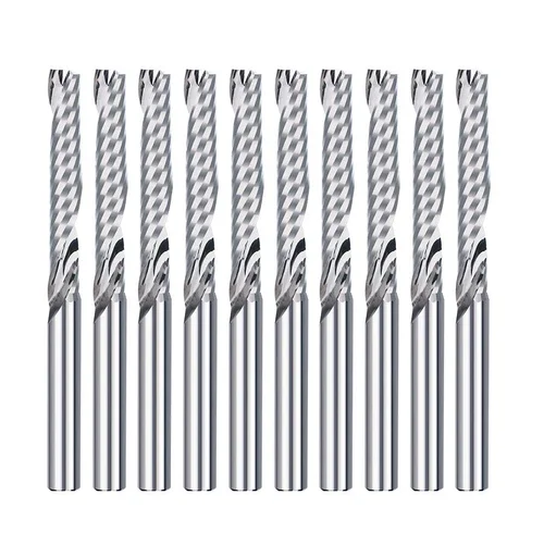 O Flute Single Flute End Mill Set 1/8'' Shank Cnc Carbide Spiral Router Bit 10Pc