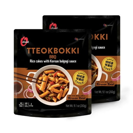 C O'Food BBQ Tteokbokki, Authentic Korean Rice Cakes, Korean Street Food Snack, Perfect with Cheese and Ramen Noodles, Ready to Eat, No MSG, No Corn Syrup, Pack of 2