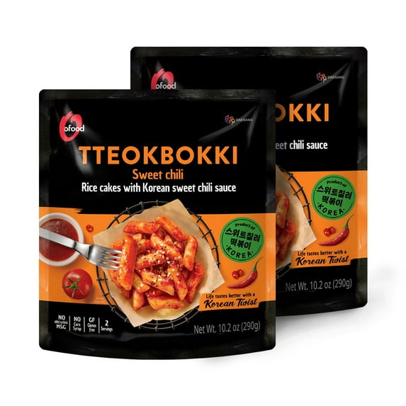 C O'Food Sweet Chili Tteokbokki, Gluten-Free Korean Rice Cakes, Authentic Spicy Korean Street Food Snack, Perfect with Cheese and Ramen Noodles, Ready to Eat, No MSG, No Corn Syrup, Pack of 2