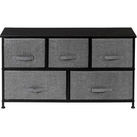 O'Force 2-Tier Wide Closet Dresser, Nursery Dresser Tower with 5 Easy Pull Fabric Drawers and Metal Frame, Multi-Purpose Organizer Grey