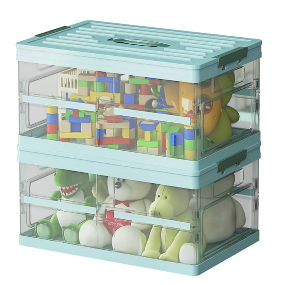 O'Force Collapsible Storage Bins with Lids, Clear Plastic Foldable Storage Box, Stackable Storage Containers for Organizing, 2 Tiers