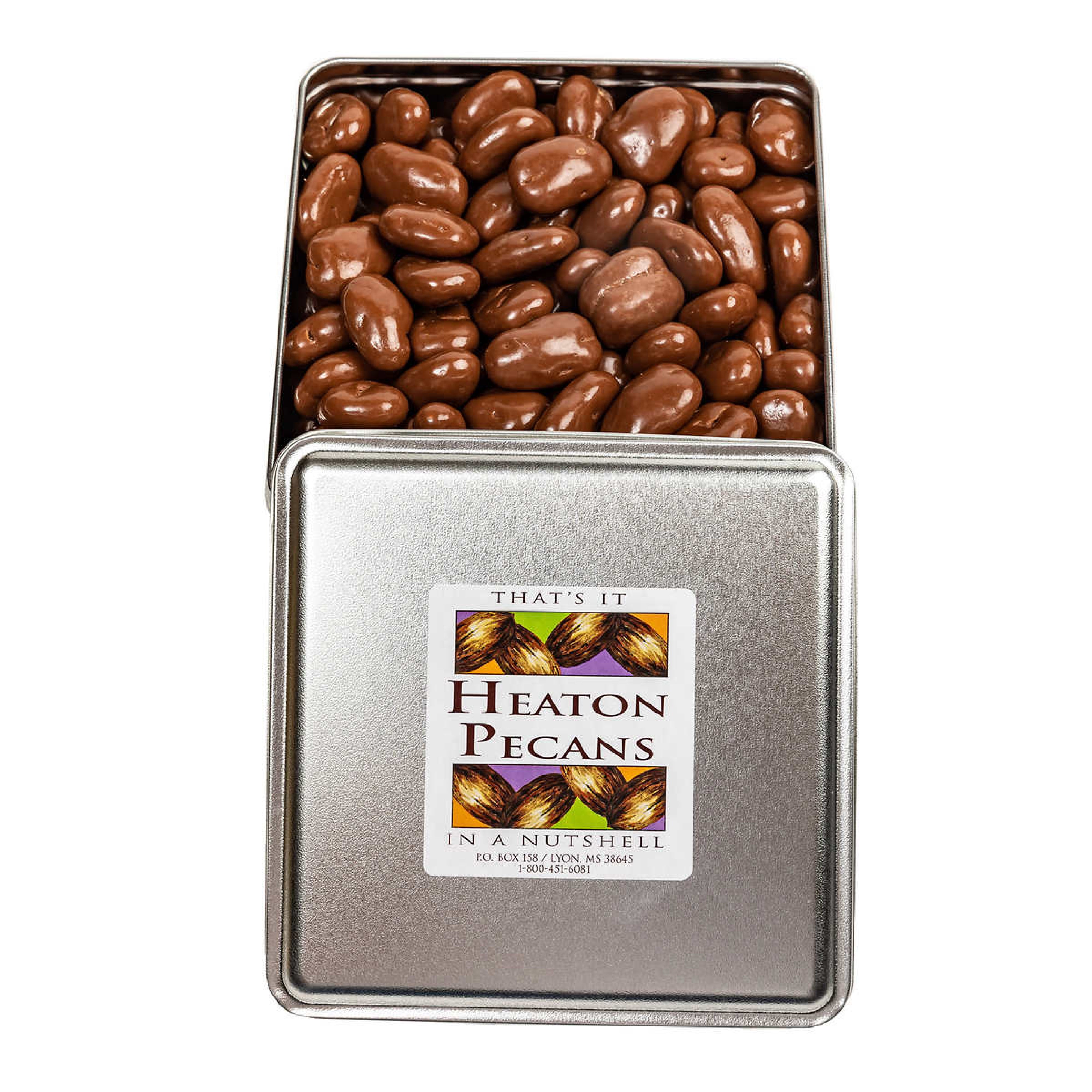 O'Force Heaton Pecans Large Square Chocolate Covered Pecan Tin 4.2 lbs