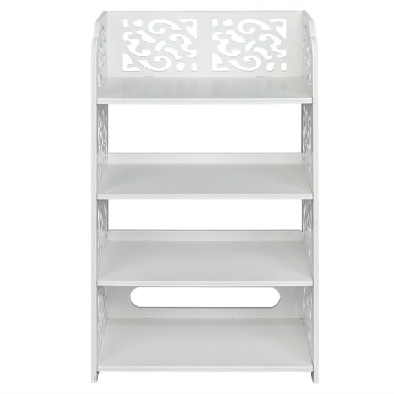 O’Force Modern Wood Plastic Board Carved Shoe Rack Shelf Space Saving Display Stand, Free Standing Shoes Storage Tower Organizer, White for Home Living Room Hallway Office
